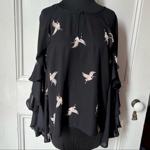 Belle Sky Crane Bell Sleeve Blouse NWT